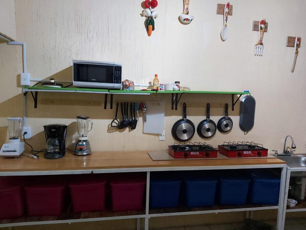 Kuchyň nebo kuchyňský kout v ubytování Hostal Guadalajara