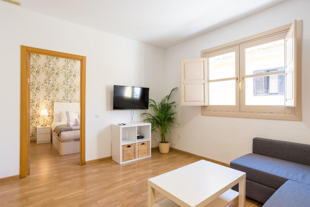 Televízia a/alebo spoločenská miestnosť v ubytovaní Mitjana by ELE Apartments