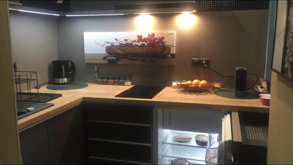 Kuchyňa alebo kuchynka v ubytovaní Luxury Pilvax Studio