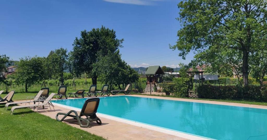 una piscina con sedie a sdraio in un cortile di Agriturismo L'Albara - Wines, Pool & SPA a Villaganzerla