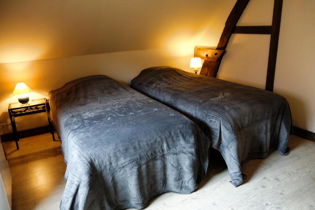 Postel nebo postele na pokoji v ubytování Gîte rural Les petites têtes