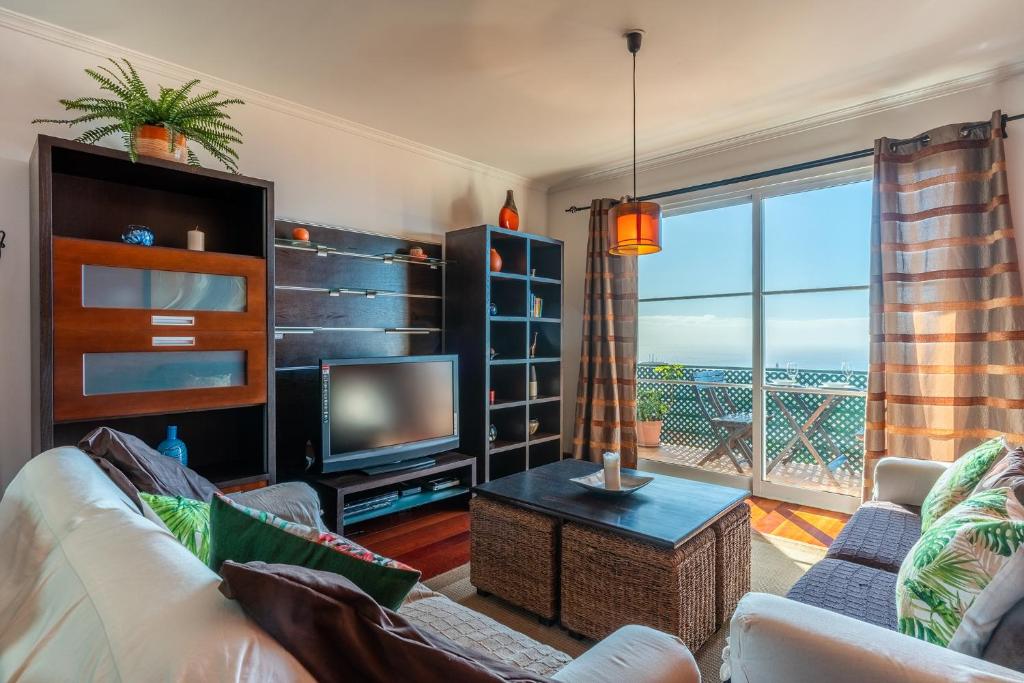 a living room with a couch and a television at Barcelos Apartment by Holiday Rental Madeira in Funchal
