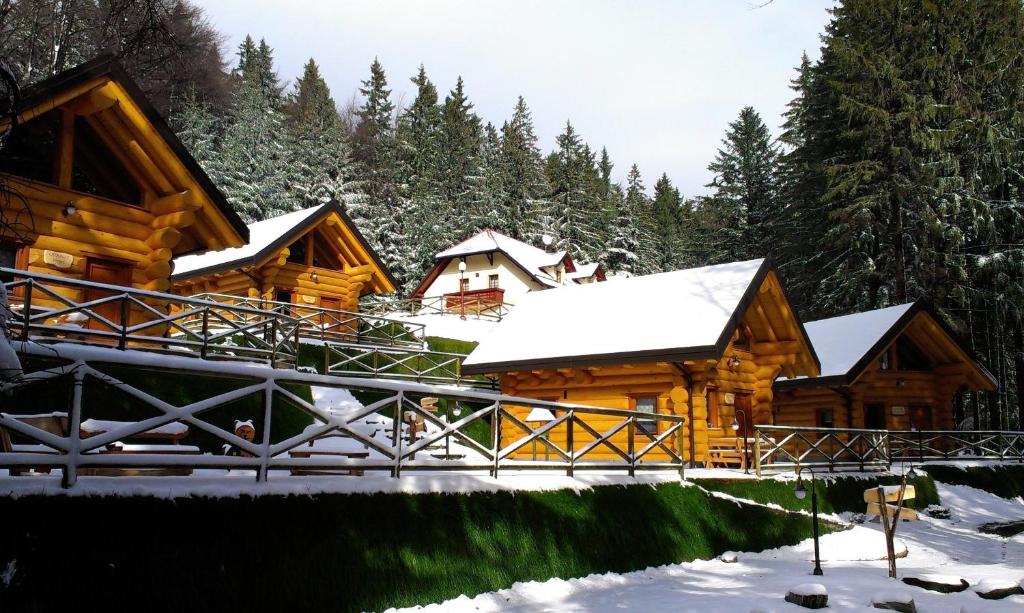 una cabaña en el bosque en la nieve en Green Village Ruševec, en Hočko Pohorje