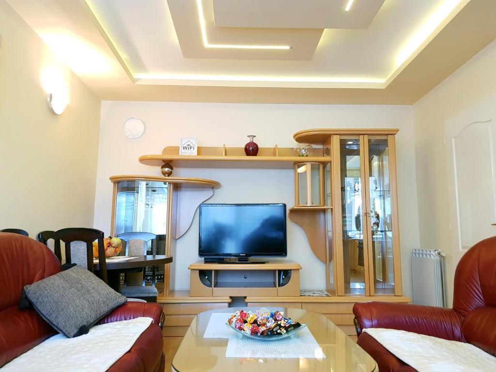 sala de estar con sofá y TV en Apartman Harmony, en Smederevo