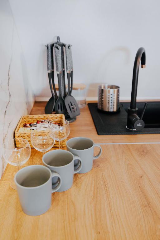 Príslušenstvo na prípravu kávy alebo čaju v ubytovaní Apartamenty Oliwia