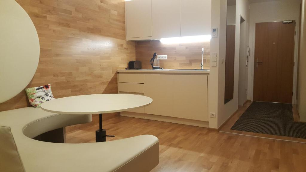 Kuchyň nebo kuchyňský kout v ubytování Apartman Medvědín 306
