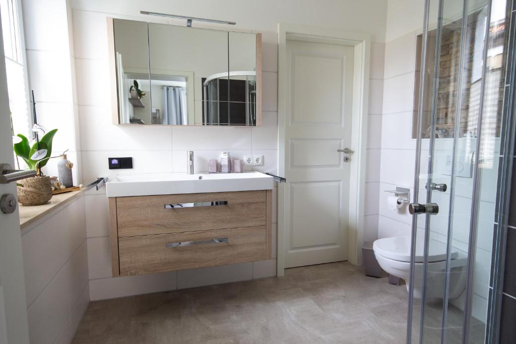 Koupelna v ubytování Ferienwohnung am Cospudener See