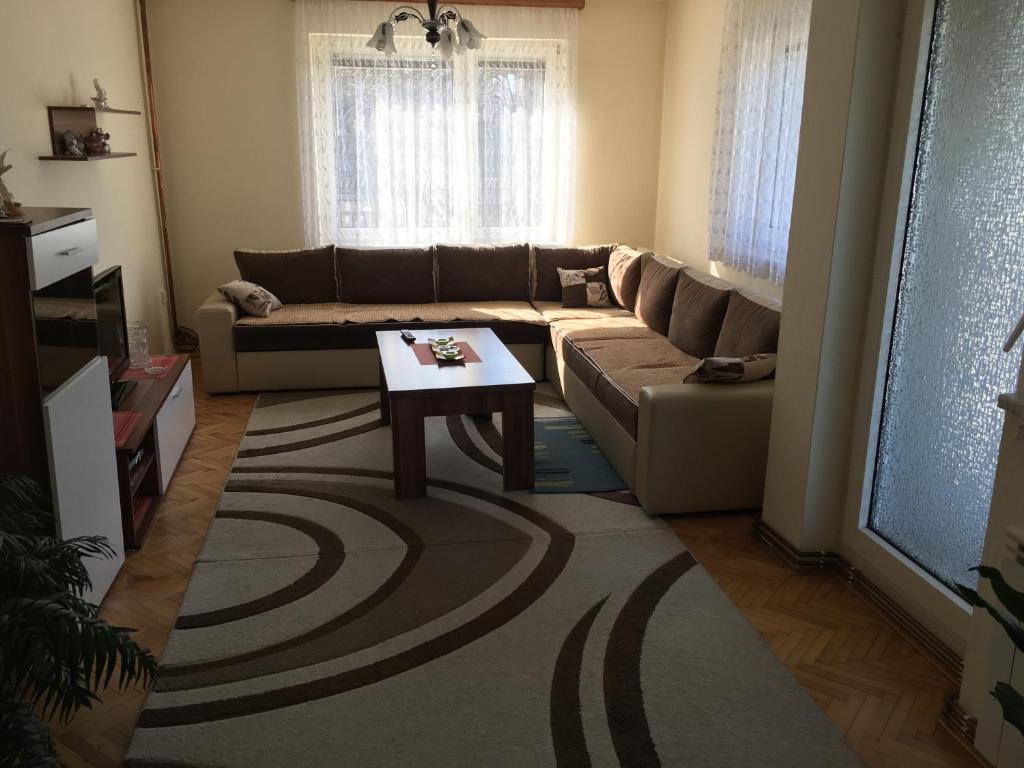 uma sala de estar com um sofá e uma mesa de centro em K & B Apartment Sarajevo Trebevićka 50A em Sarajevo