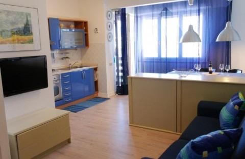 a room with a kitchen and a living room with a kitchen and a living room at Blue Home in Marina di Castagneto Carducci