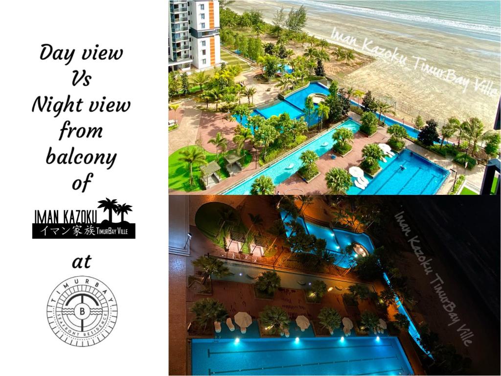 a collage of photos of the beach and a resort at Sea View & Pool View & WiFi & Netflix at Iman Kazoku TimurBay Ville Studio 2BDR in Kuantan