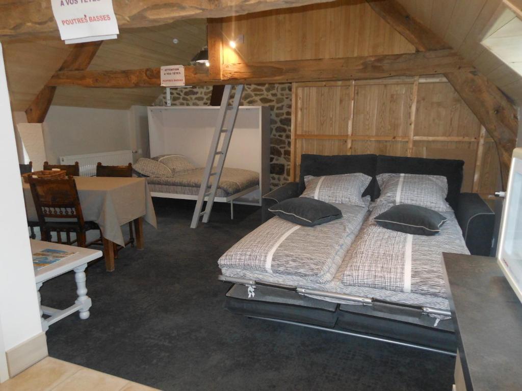 a bedroom with a large bed in a attic at Le Logis de Mordreuc in Pleudihen