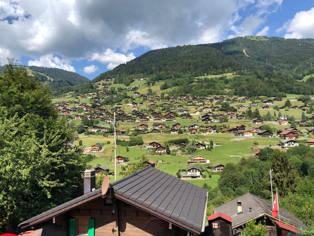 Uma vista geral da montanha ou uma vista da montanha a partir do chalé