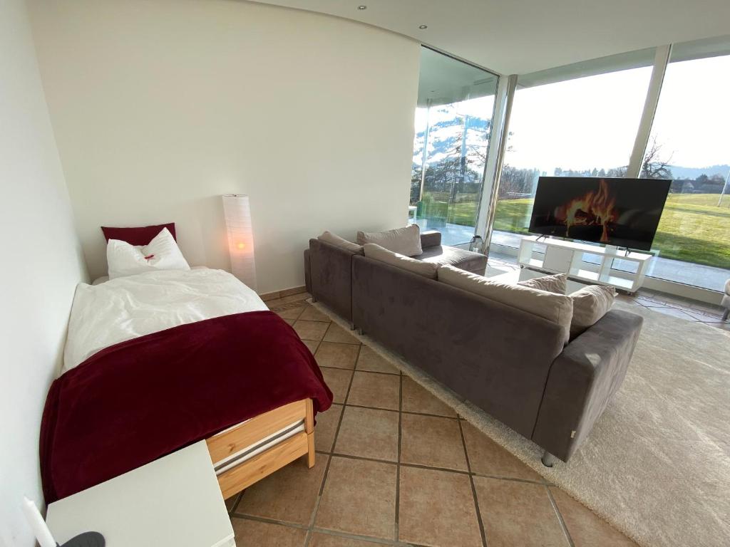 Postel nebo postele na pokoji v ubytování Exklusive Mini-Villa mit viel Platz