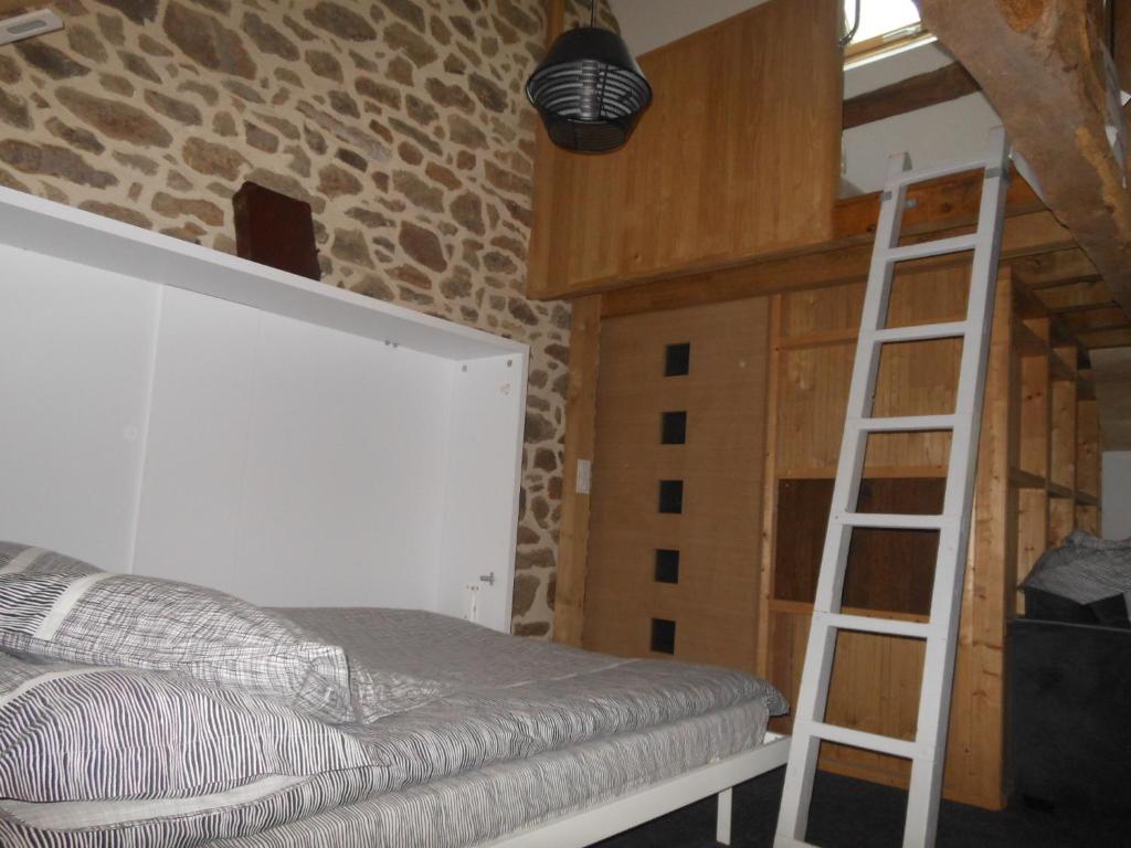 a room with a bunk bed and a ladder at Le Logis de Mordreuc in Pleudihen