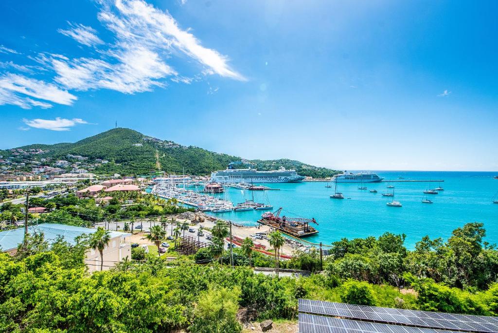 a view of a harbor with boats in the water at Hilltop Villas at Bluebeard's Castle by Capital Vacations in Charlotte Amalie