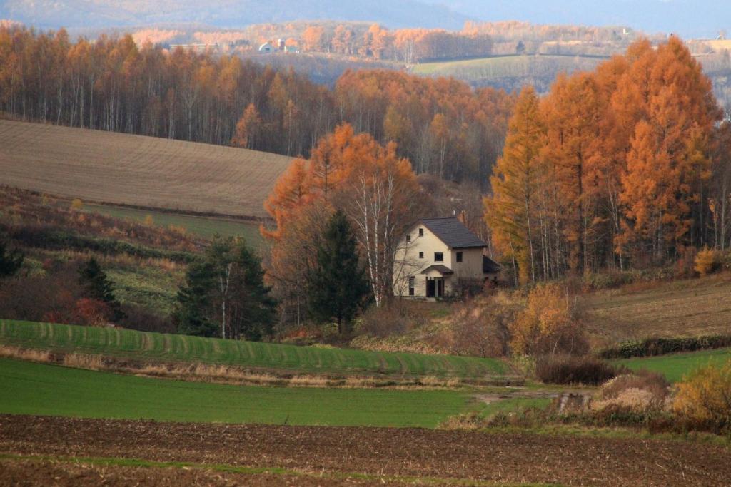 a house in the middle of a field with trees at Guesthouse Coteau - Vacation STAY 5450 in Biei