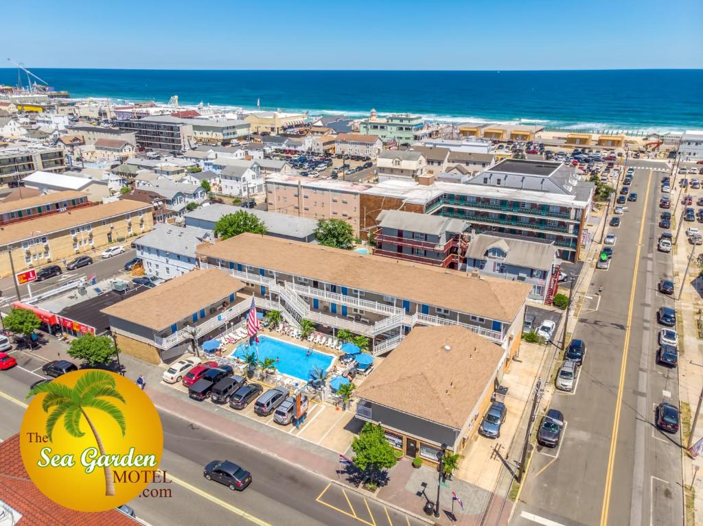 an aerial view of a city with the ocean at Sea Garden Motel in Seaside Heights