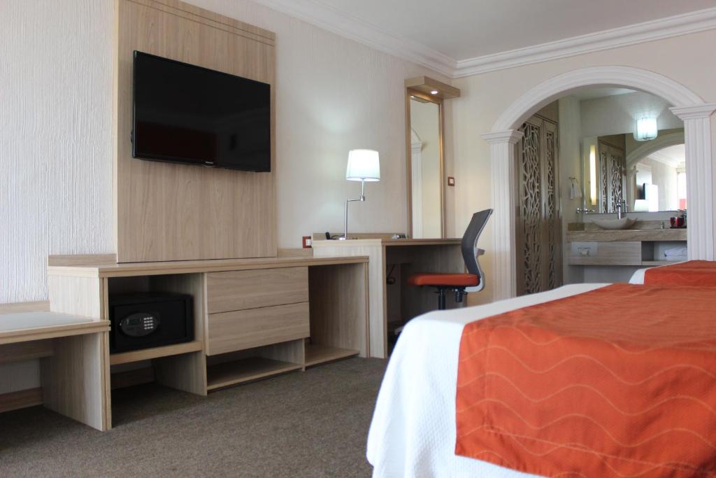 TV a/nebo společenská místnost v ubytování Hotel Flamingo Irapuato
