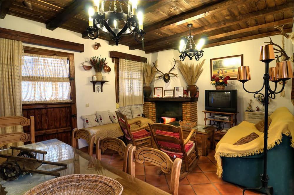 Puebla de Don Rodrigo的住宿－La Tia Nicolasa，客厅配有家具和吊灯。
