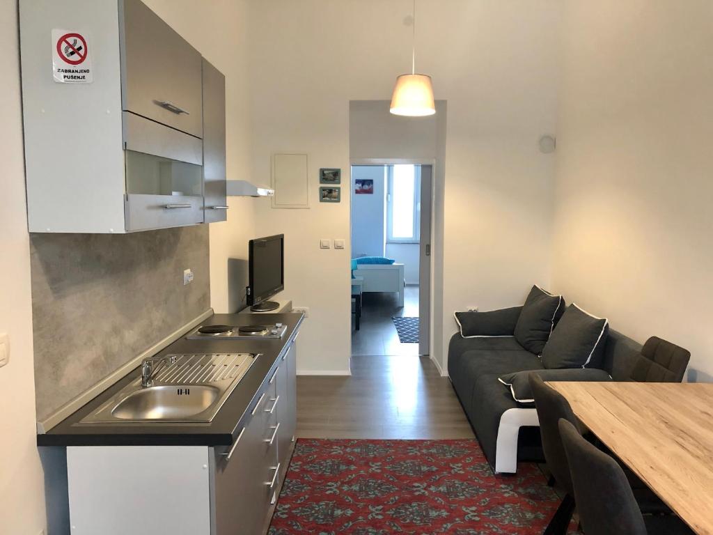 Kuchyň nebo kuchyňský kout v ubytování Sea star apartments