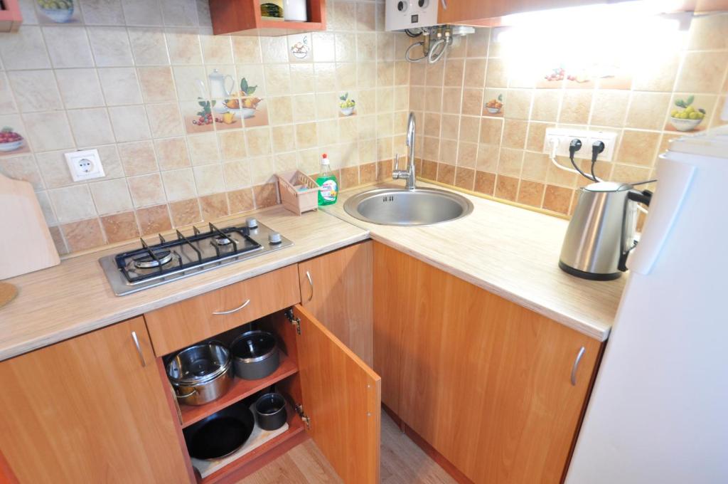 Kuchyň nebo kuchyňský kout v ubytování Grafovi Apartments