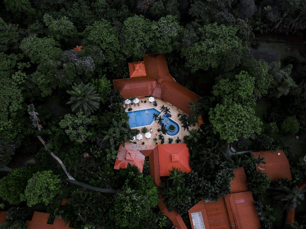 an overhead view of a house in the trees at Mawamba Lodge in Tortuguero