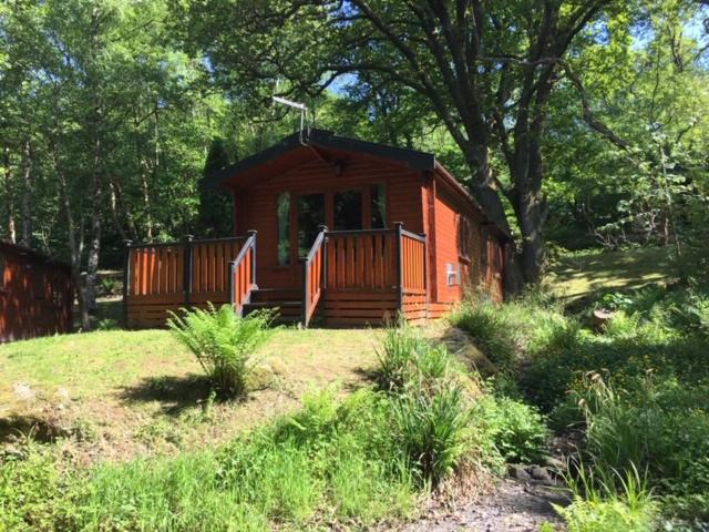 eine kleine Hütte in der Mitte eines Feldes in der Unterkunft L11 - The Harlech Lodge with Hot Tub in Bethesda