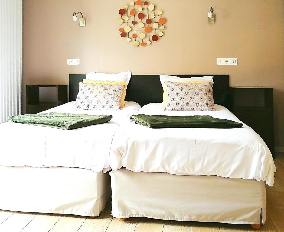 two beds sitting next to each other in a bedroom at HOTEL DU MIDI in Beaufort-sur-Gervanne