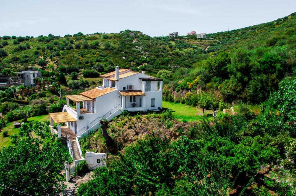 an aerial view of a house on a hill at Villa Von Sophia / THE HOUSE in Agioi Apostoli