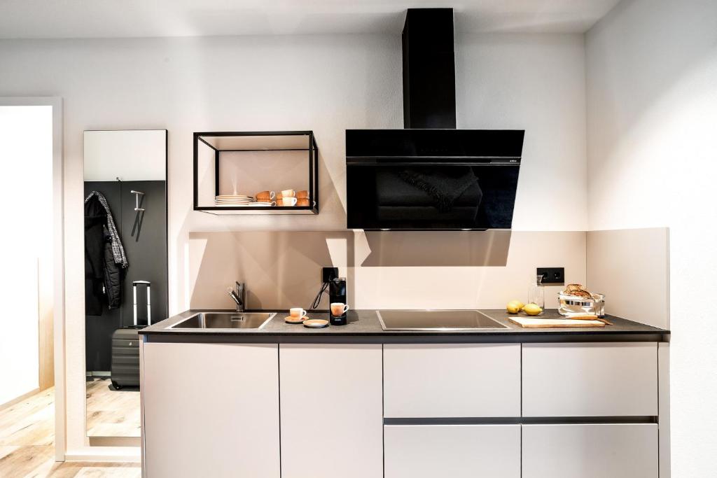 Kuchyň nebo kuchyňský kout v ubytování PRIMERA Apartments