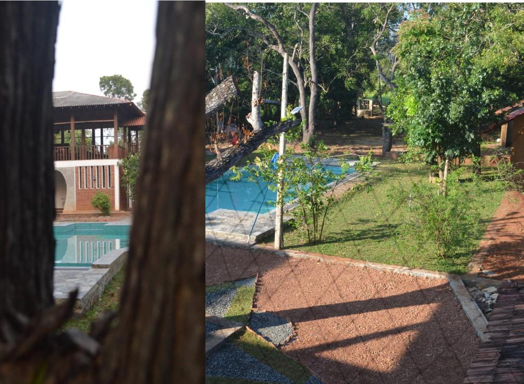 vistas a la piscina desde el patio trasero de una casa en Vallee 69 Eco Villa, en Tissamaharama