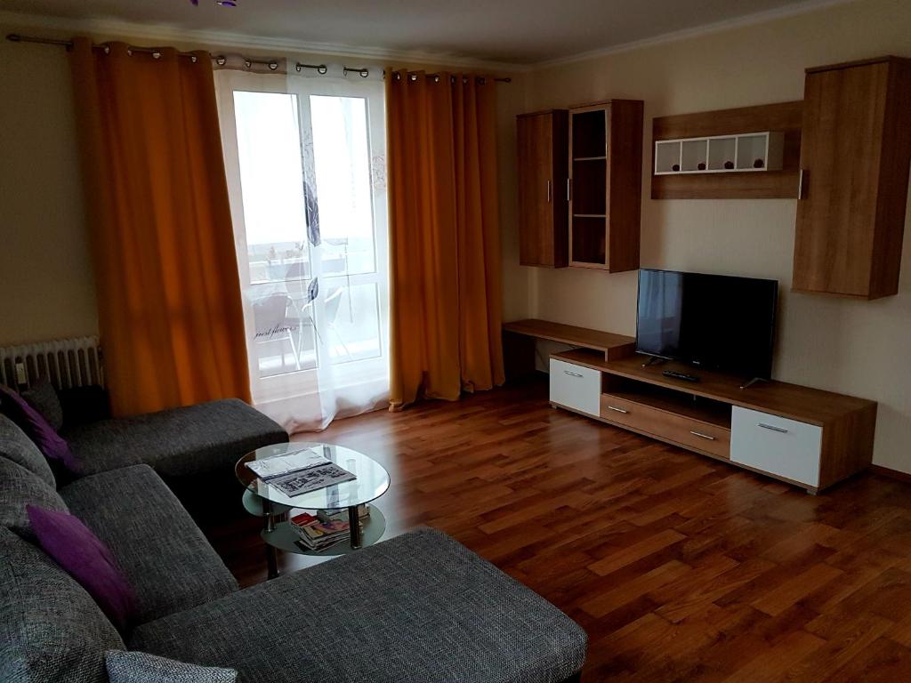 sala de estar con sofá y TV de pantalla plana en Apartment Koblenz naehe Altstadt, en Coblenza