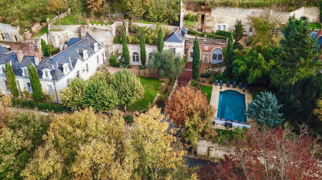 an aerial view of a house on a hill at Le Gaimont Maison d'Hôtes Vouvray in Vouvray