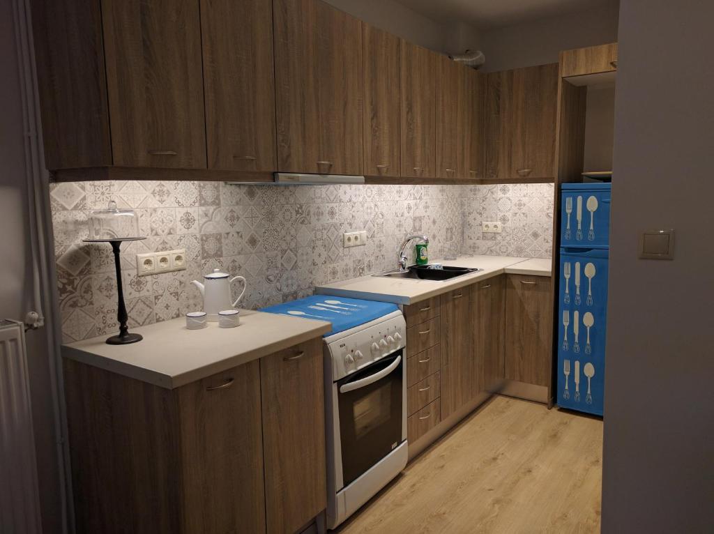 A kitchen or kitchenette at Cozy apartment ideally located city center and Megaron Moussikis metro station