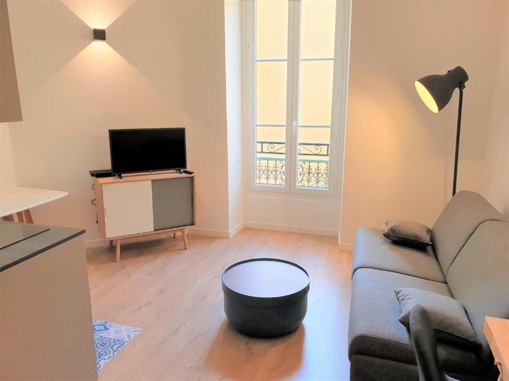 un soggiorno con divano e TV di STUDIO HYPERCENTRE-101 a Nizza