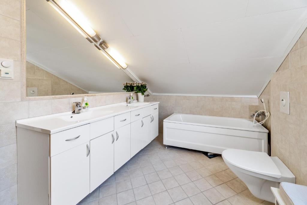 a bathroom with a sink and a toilet and a tub at Goldin in Kautokeino