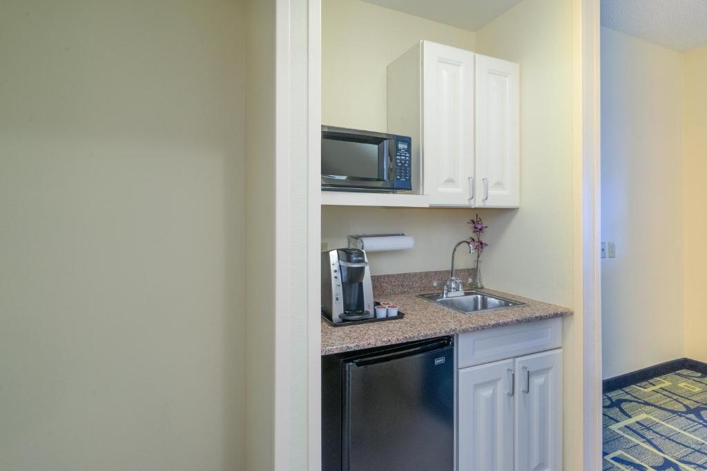 a small kitchen with a sink and a microwave at Holiday Inn Express Hotel & Suites Easton by IHG in Easton