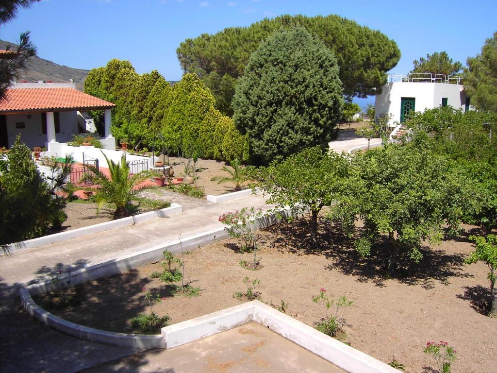 an outdoor garden with trees and a pond at VillaGiuditta Casa Vacanza in Lipari