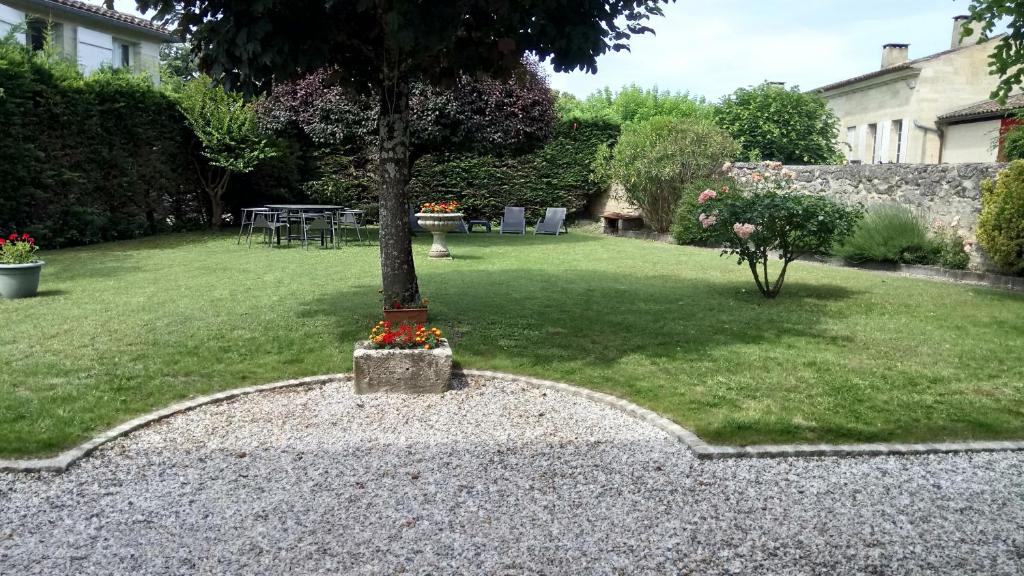 a garden with a tree in the middle of a yard at Logis de Villemaurine in Saint-Émilion