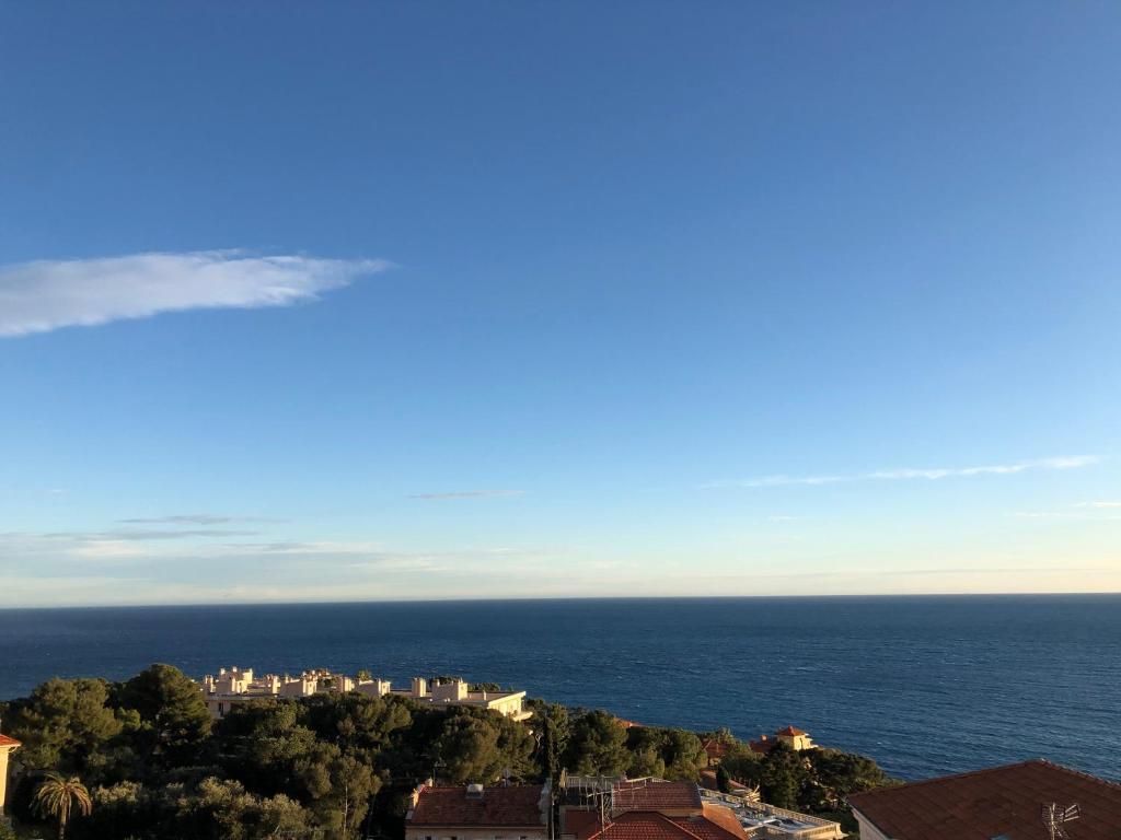 a view of the ocean and a city at Hotel Miramar in Cap d'Ail
