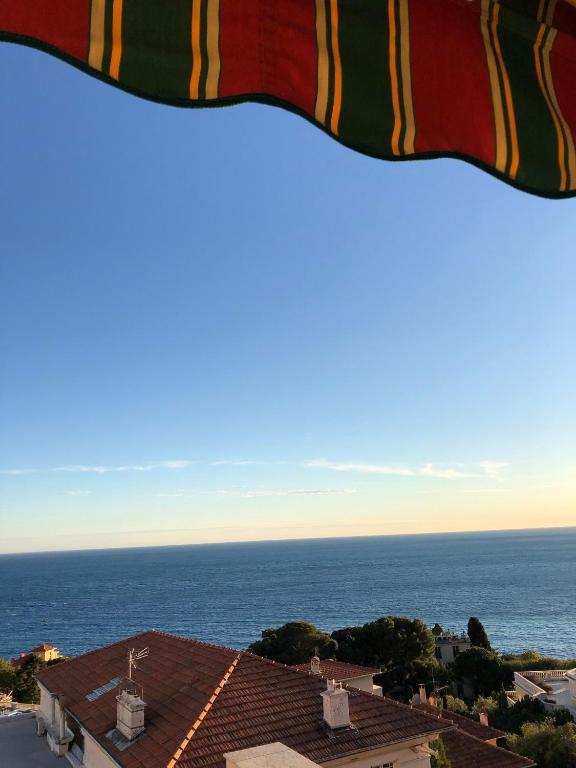 a view of the ocean from the roof of a building at Hotel Miramar in Cap d'Ail