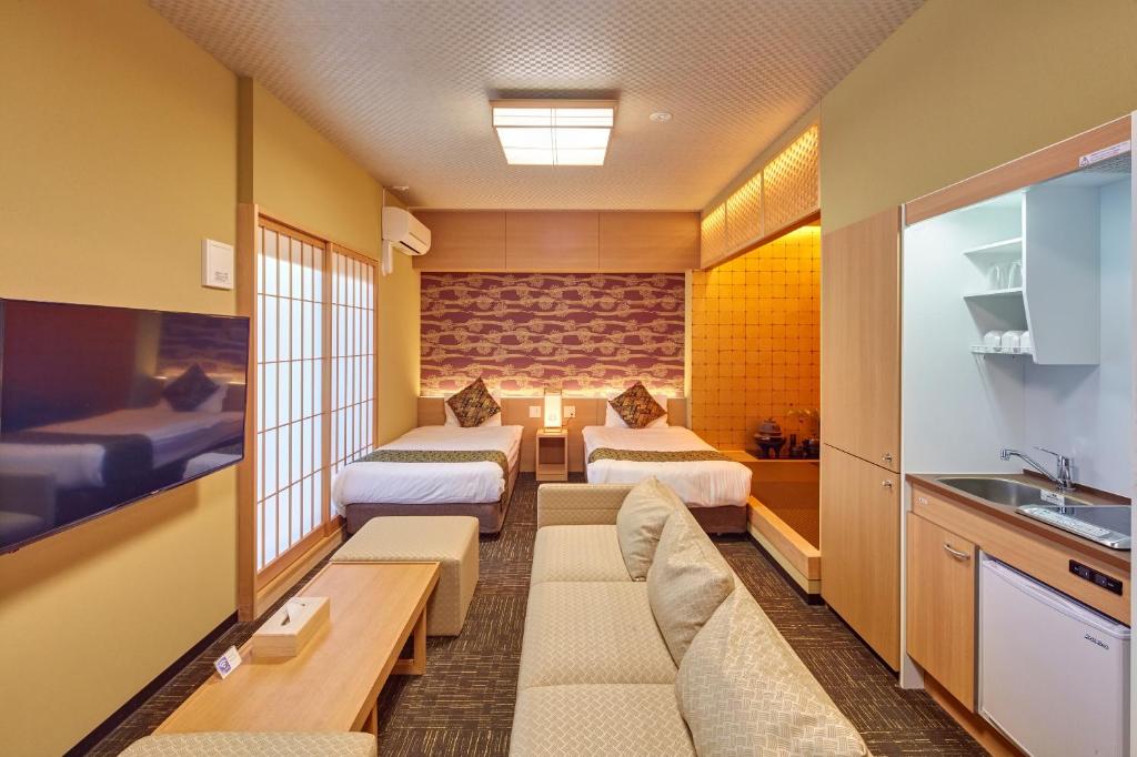 Kuchyň nebo kuchyňský kout v ubytování Hotel Amaterrace Nippombashi-higashi