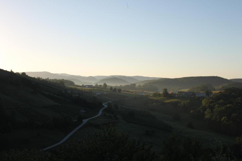 a winding road in the hills at sunset at Issy View House in Senovo