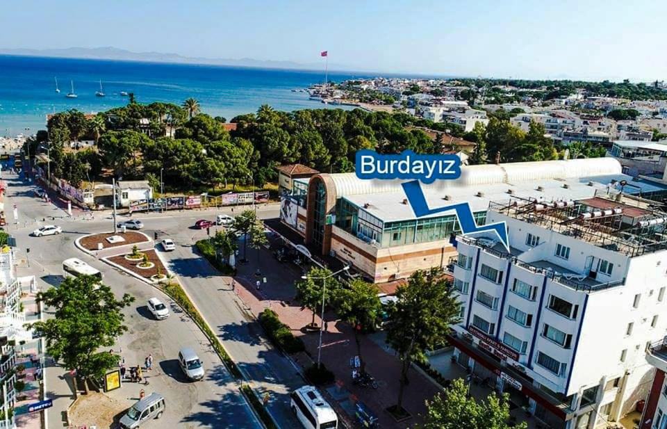 an aerial view of a city with a building at Zeytindali Apart Hotel in Didim