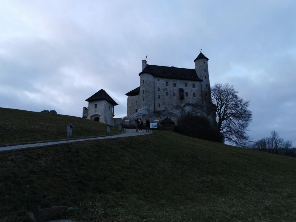 un viejo castillo en la cima de una colina de hierba en Willa na Jurze, en Zarki Letnisko