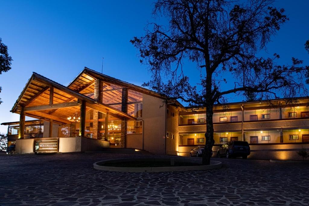 un edificio con un albero di fronte di Molinillos Mountain Resort a Durango