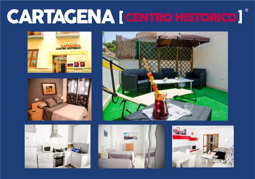 een collage van foto's van een woonkamer bij Apartamentos Turísticos Centro Histórico in Cartagena