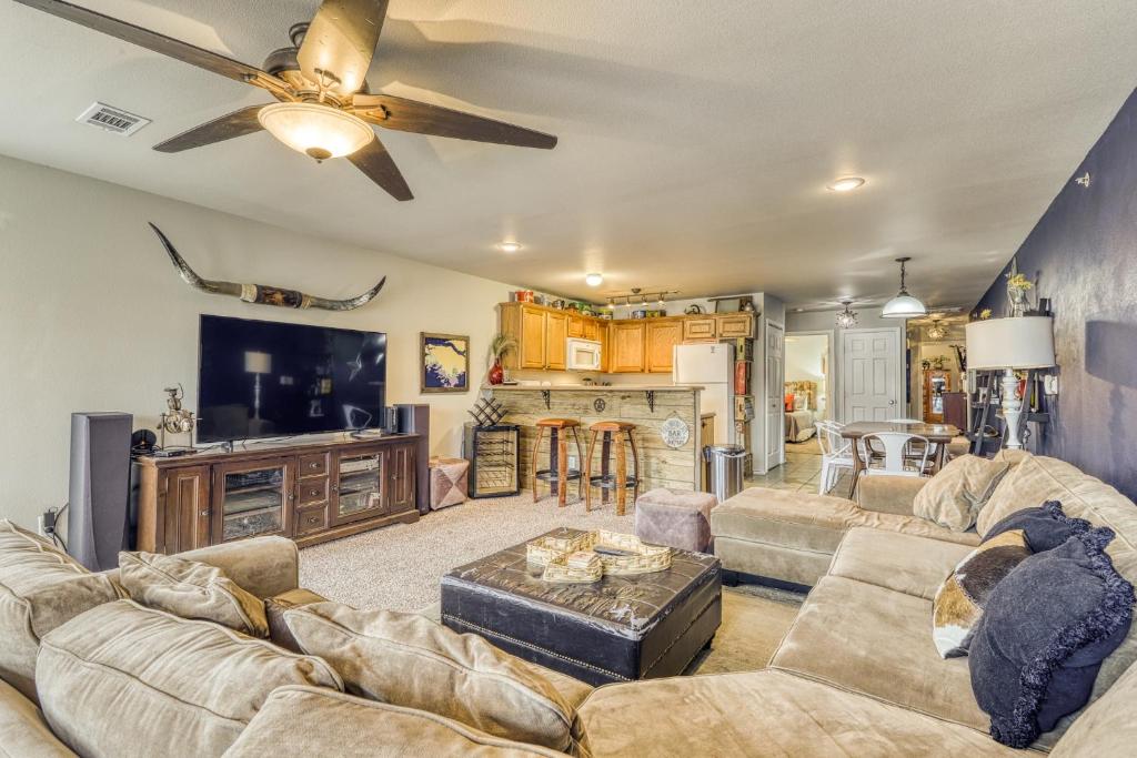 a living room with a couch and a table at Water Wheel Resort Condo Resort in New Braunfels