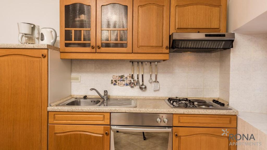 Kuchyň nebo kuchyňský kout v ubytování Rona stone house apartments Janja