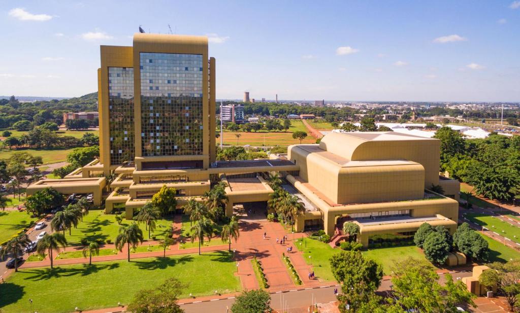 an overhead view of a building in a city at Rainbow Towers Hotel & Conference Centre in Harare